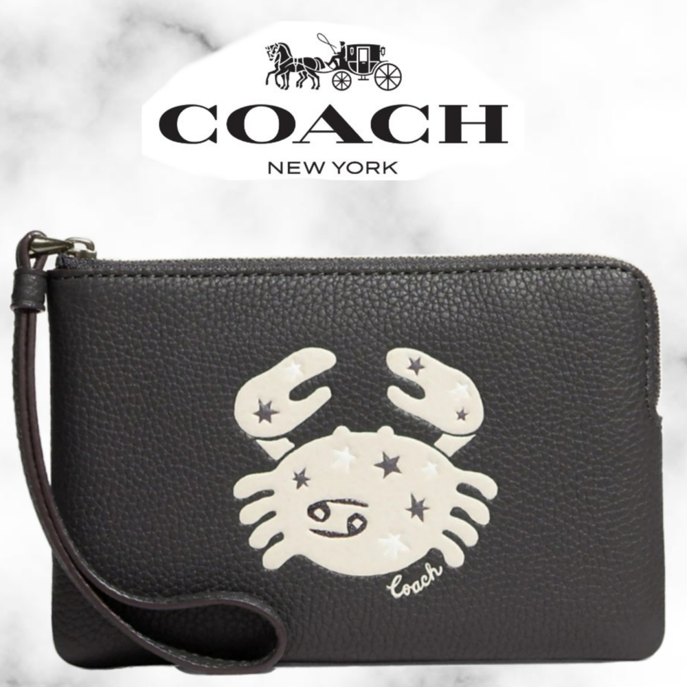 Coach Corner Zip Wristlet With Cancer Sign